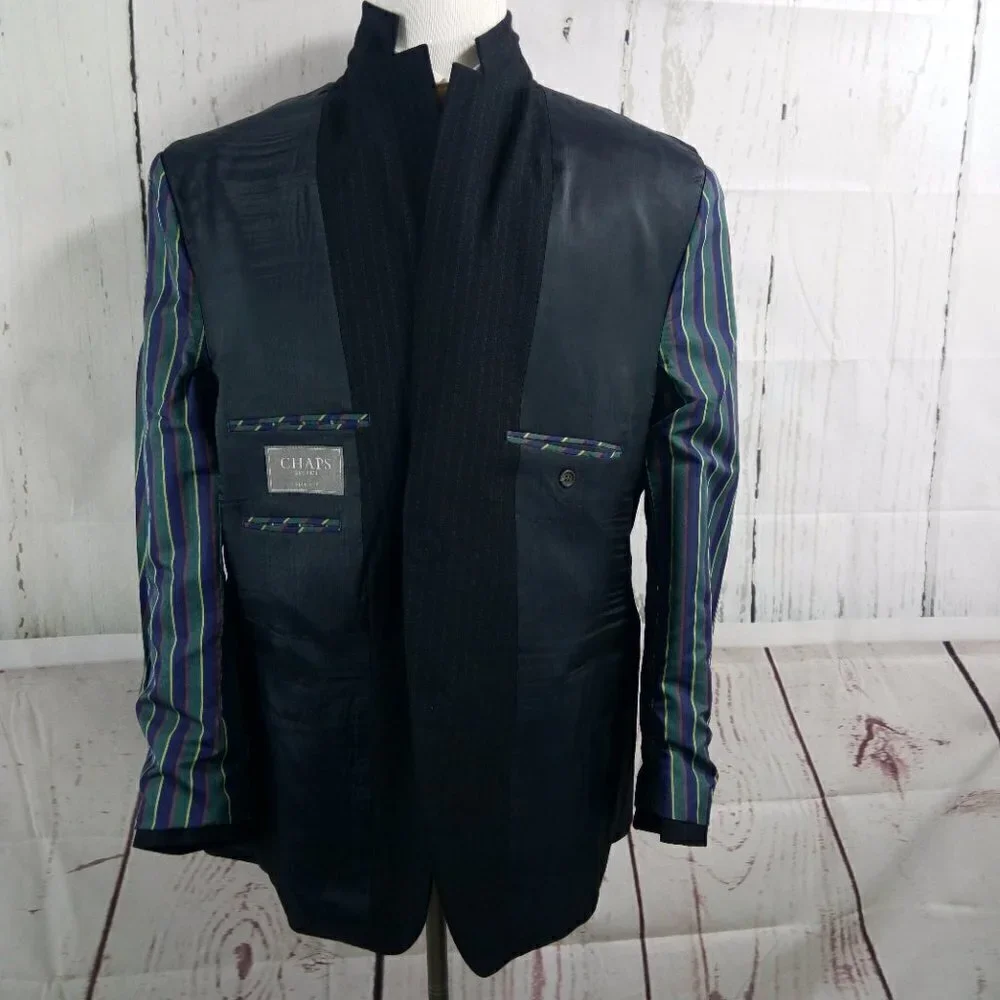 Chaps Slim Fit 46R Black Striped Suit Blazer Sport